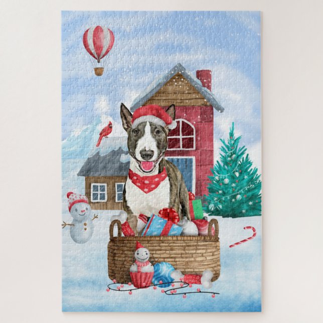 Puzzle Bull Terrier Chien dans la neige Maison de Chien d (Vertical)