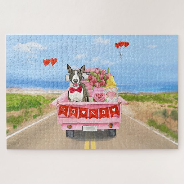 Puzzle Bull Terrier Chien Saint-Valentin Coeurs de camion (Horizontal)