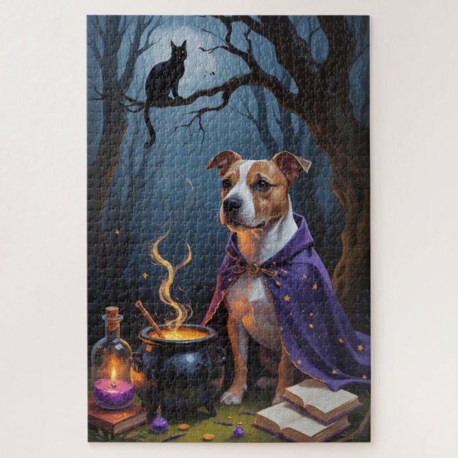 Puzzle Bull Terrier Chien Whimsical Halloween Peinture (Vertical)