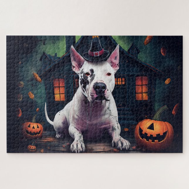 Puzzle Bull Terrier Citrouilles Halloween Épouvantable (Horizontal)