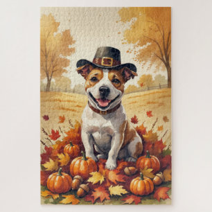 Puzzle Bull Terrier Dans L'art De Thanksgiving Des Feuill