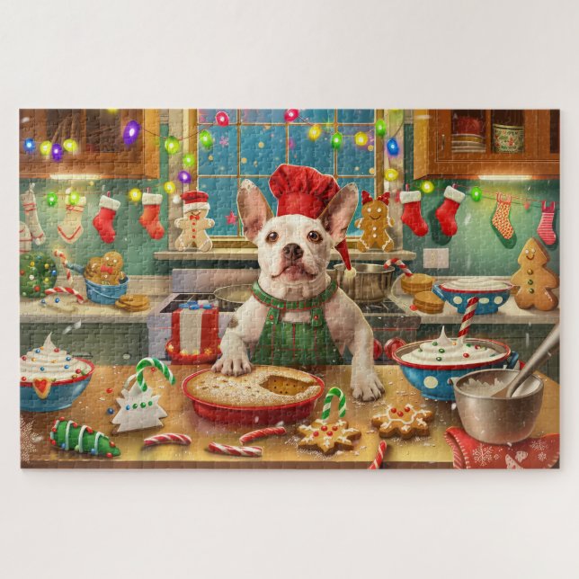 Puzzle Bull Terrier Fête de fin d'année en cuisine : Noël (Horizontal)