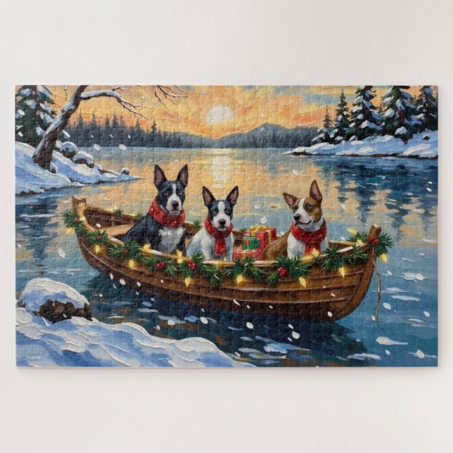Puzzle Bull Terrier Noël Bateau Fêtes (Horizontal)