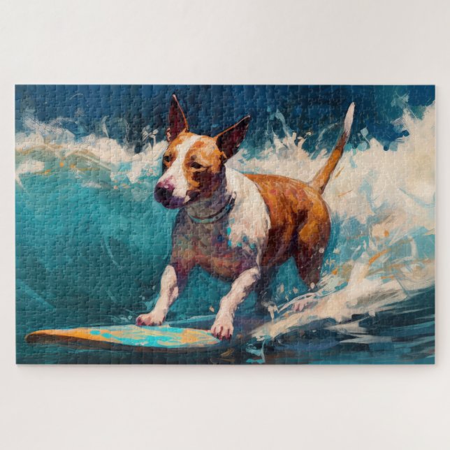 Puzzle Bull Terrier Plage Surf Peinture (Horizontal)