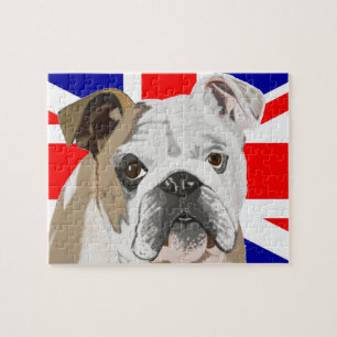 Puzzle Bulldog against Union Jack Flag 110 Piece
