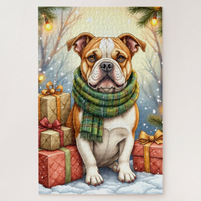 Puzzle Bulldog Américain Noël à l'aquarelle (Vertical)