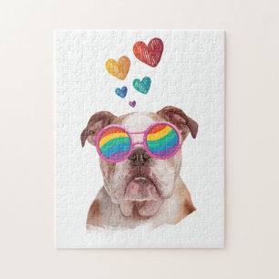 Puzzle Bulldog anglais avec des coeurs Saint-Valentin