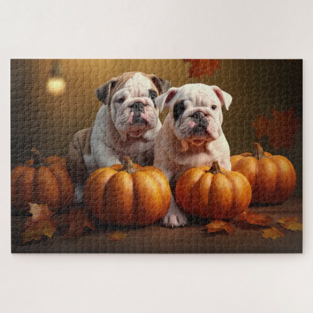 Puzzle Bulldog chiot Automne Délice Citrouille  (Horizontal)