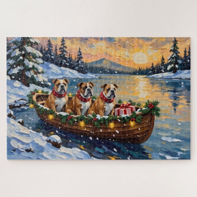 Puzzle Bulldog Christmas Boat Holiday (Horizontal)