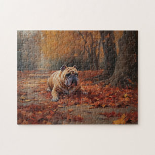 Puzzle Bulldog en automne Feuilles automne Inspire