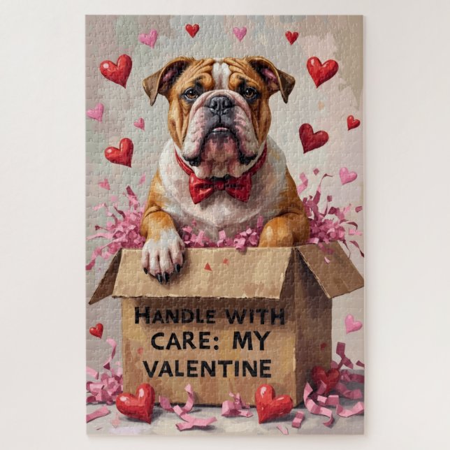 Puzzle Bulldog Handle With Care Valentine's Gift Box (Vertical)