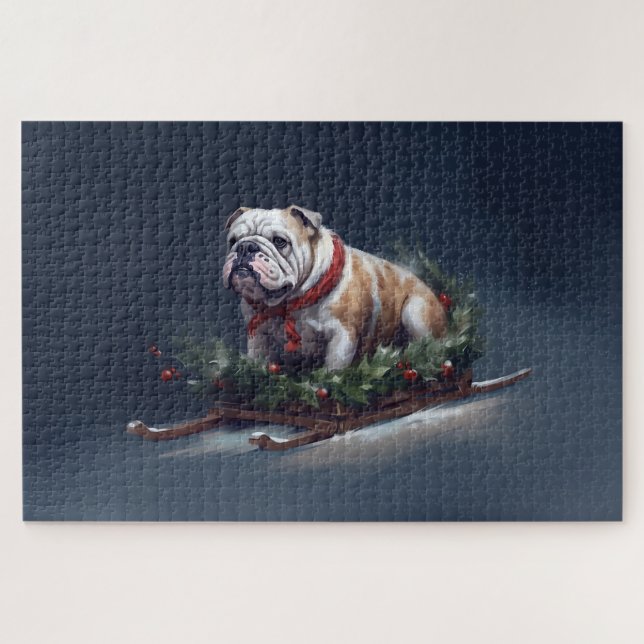 Puzzle Bulldog Noël neige hiver (Horizontal)