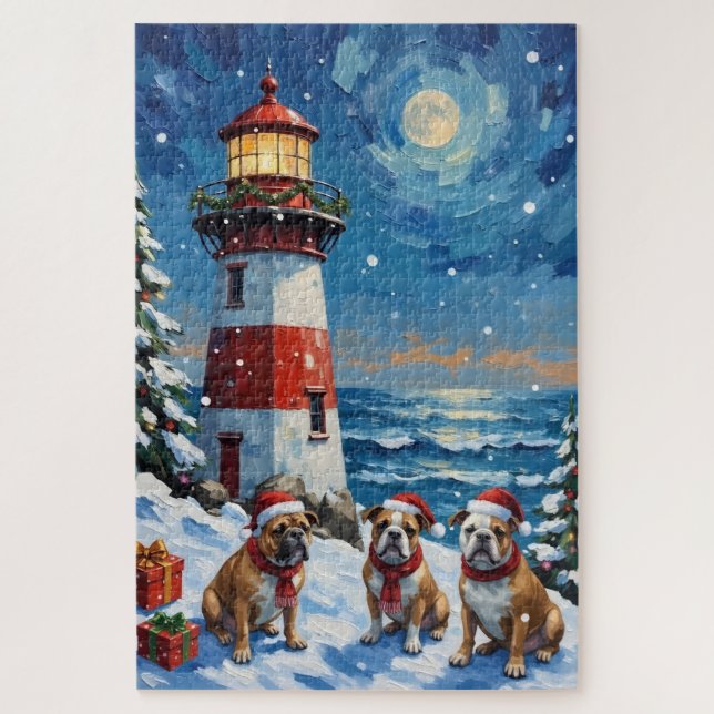 Puzzle Bulldog Phare de Noël Vacances (Vertical)