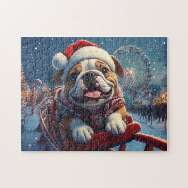 Puzzle Bulldog Roller Dessous de verre Noël (Horizontal)