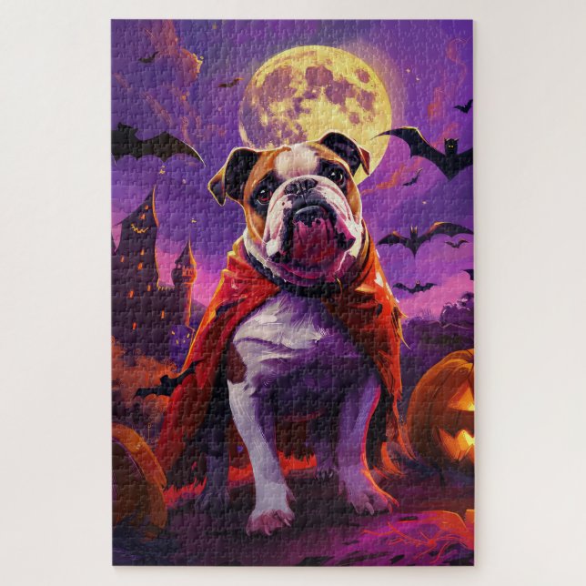 Puzzle Bulldog Vampire Citrouilles Halloween Épouvantable (Vertical)