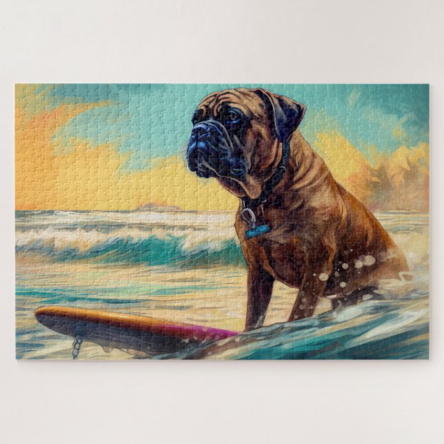 Puzzle Bullmastiff Beach Surfing Peinture (Horizontal)