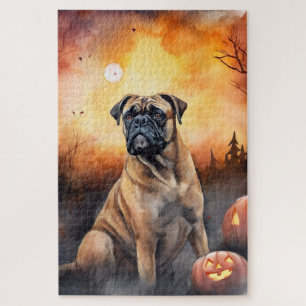 Puzzle Bullmastiff d'Halloween avec la peur Citrouille