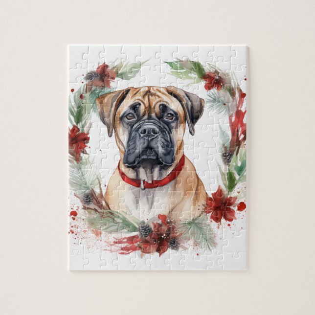 Puzzle Bullmastiff Noël Wreath Festive Pup (Vertical)