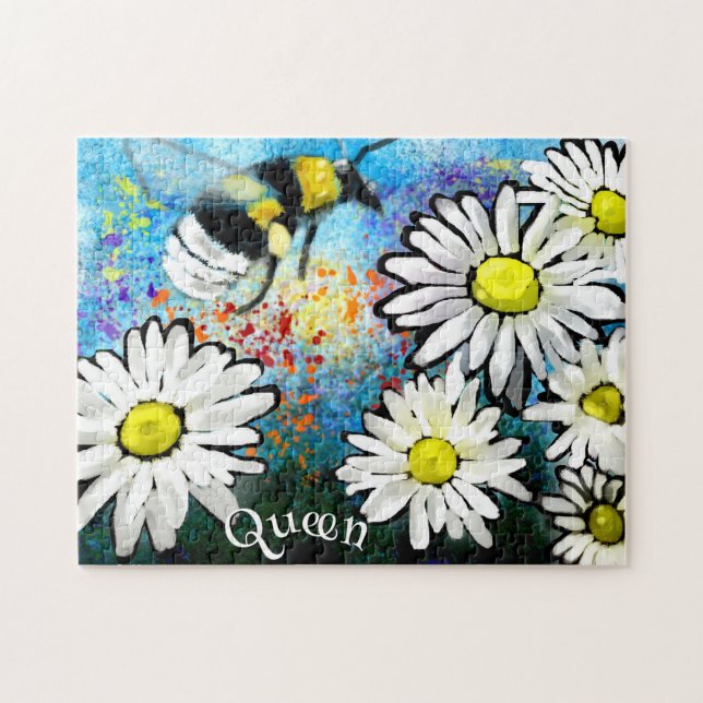 Puzzle Bumble Whimsical Bee in Daisies Personnalisé (Horizontal)