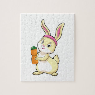 Puzzle Bunny at fitness with Drinking bottle