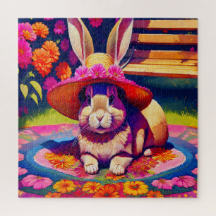 Puzzle Bunny de charme dans un pays des merveilles floral