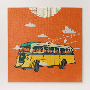 Puzzle Bus vintage : Arrière-plan de la texture des nuage