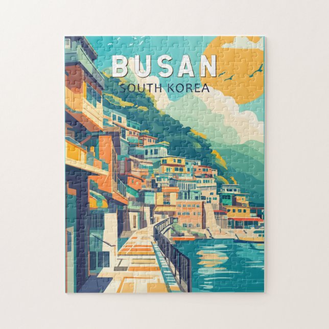 Puzzle Busan Corée du Sud Voyage Art Vintage (Vertical)