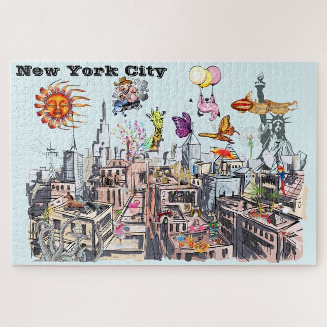 Puzzle Busy New York City Surreal Pop Art (Horizontal)
