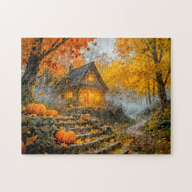 Puzzle Cabane de forêt d'Halloween avec citrouilles, chem (Horizontal)