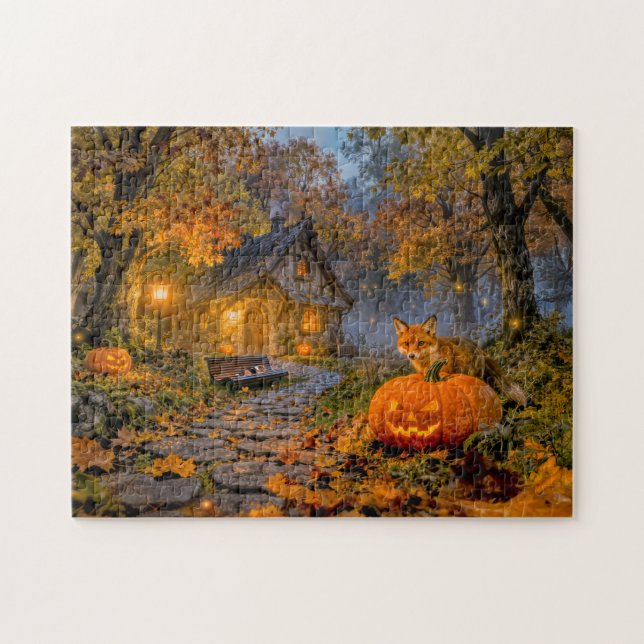 Puzzle Cabane de forêt d'Halloween avec renard (Horizontal)
