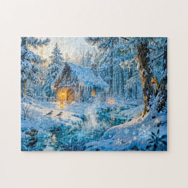 Puzzle Cabane d'hiver au bord du ruisseau forestier (Horizontal)
