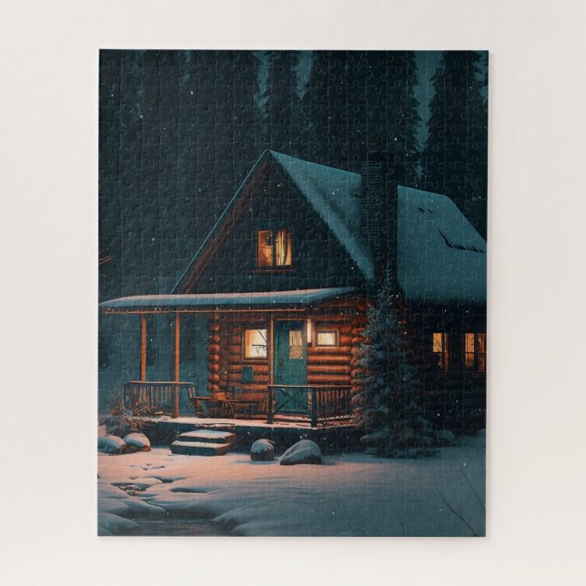 PUZZLE CABANE EN BOIS D'HIVER NOËL  (Vertical)