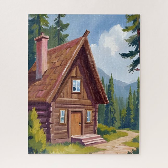 Puzzle Cabane en rondins paysage de montagne (Vertical)