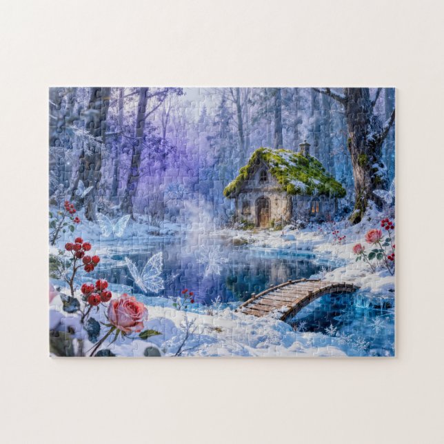 Puzzle Cabane enneigée de la forêt enchantée avec pont et (Horizontal)