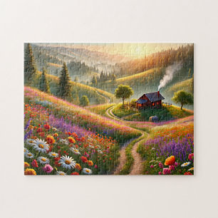 Puzzle Cabane Fleur Sauvage Paysage Scénique de Printemps