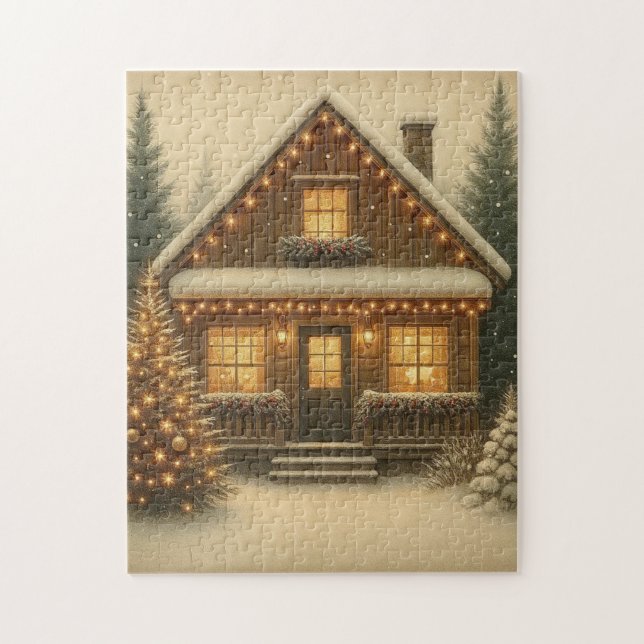 Puzzle Cabane rustique d'hiver/Noël (Vertical)
