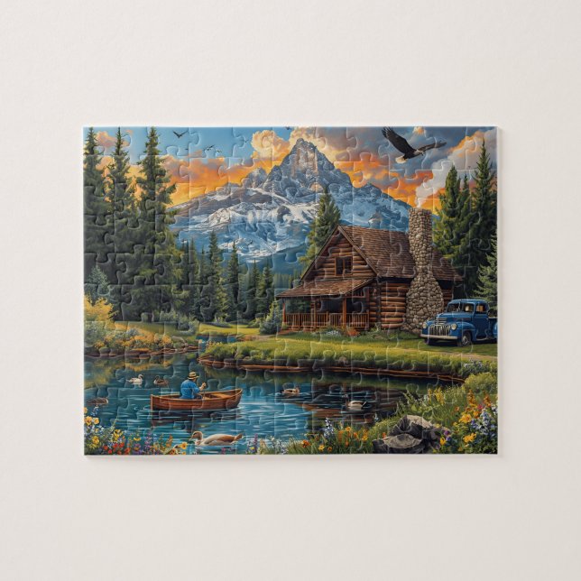 Puzzle Cabine de montagne, calme matinal (Horizontal)