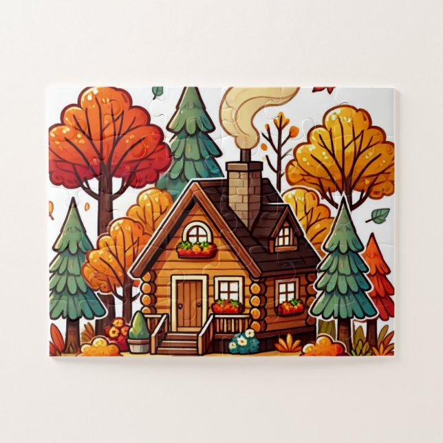 Puzzle Cabine douillet dans les bois en automne (Horizontal)