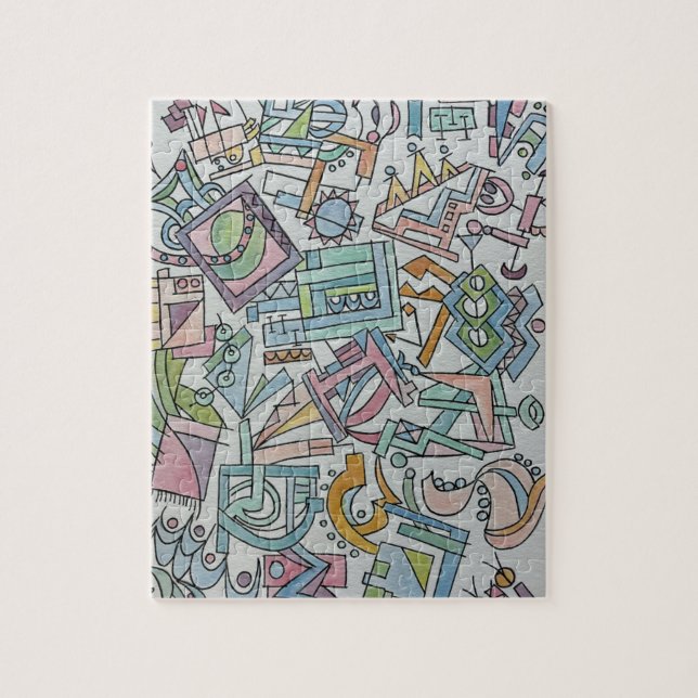 Puzzle Cacophony-Whimsical Abstract Watercolor Art (Vertical)