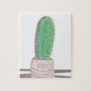 Puzzle Cactus Aquarelle Moderne dans un Pot de Pierre Art