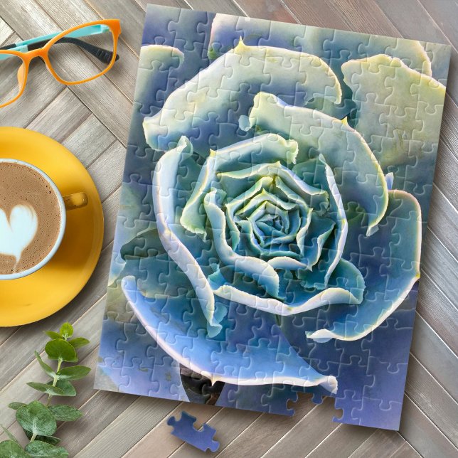 Puzzle Cactus bleu violet vert Élégant photo de gros plan (Créateur téléchargé)