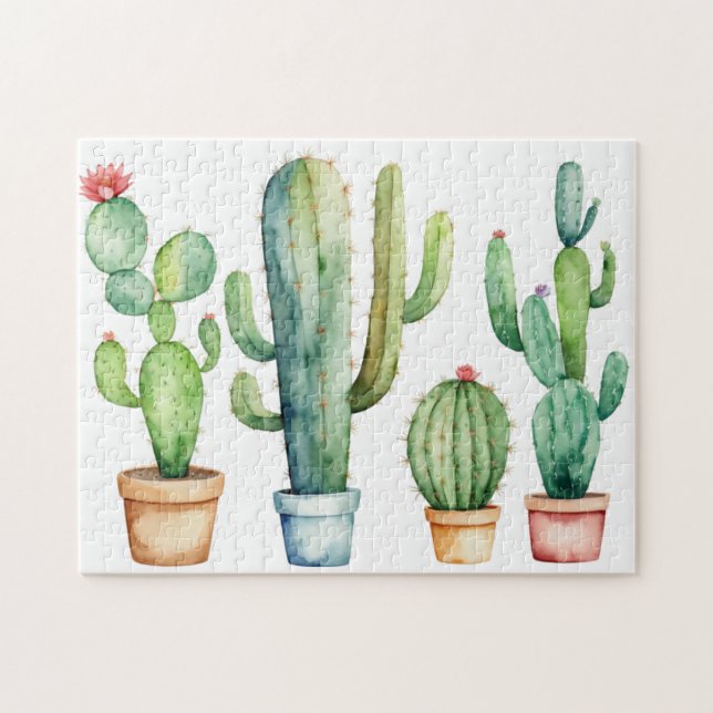 Puzzle Cactus Cactées Succulente Désert Aquarelle Moderne (Horizontal)