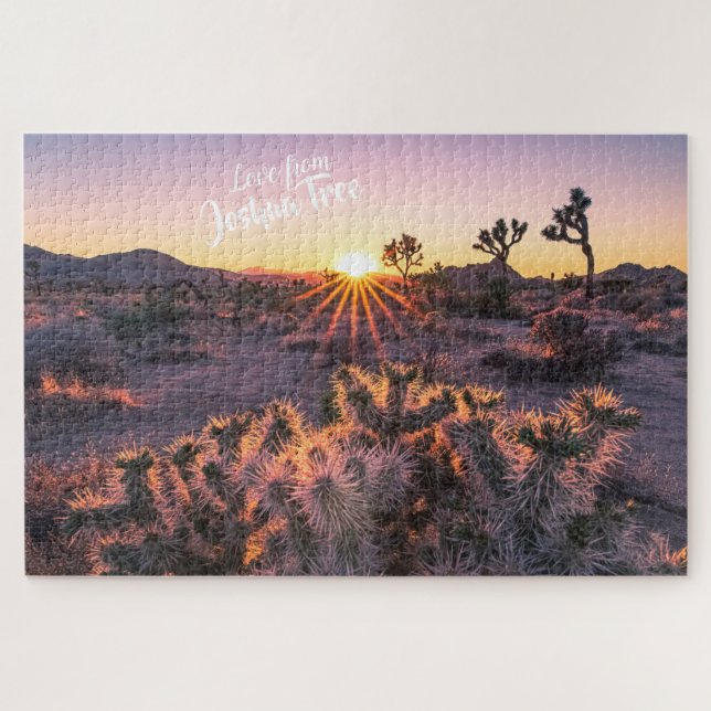 Puzzle Cactus Cholla violet orange Joshua Tree Sunset art (Horizontal)