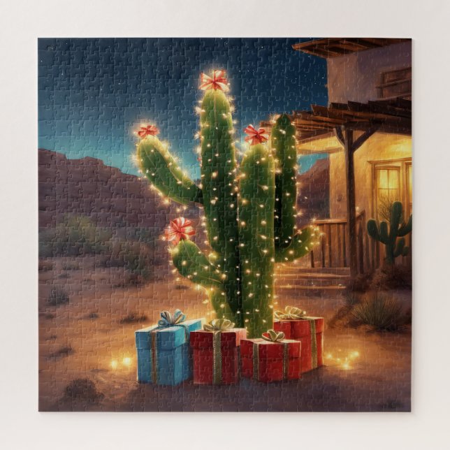 Puzzle Cactus De Noël Avec Présents Devant Une Maison (Vertical)