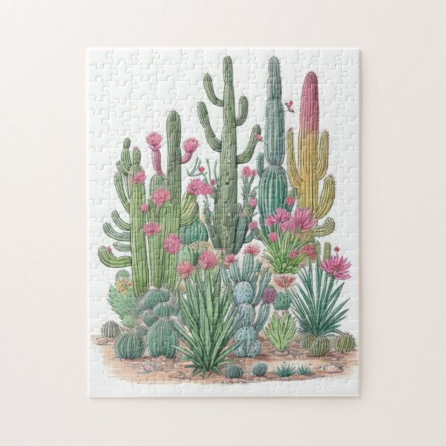 Puzzle Cactus floral (Vertical)