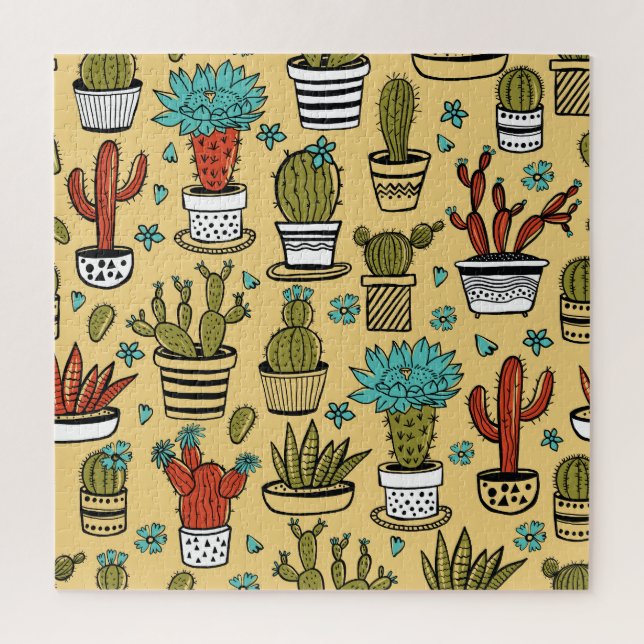 Puzzle Cactus Succulent : Esquisse tirée à la main (Vertical)