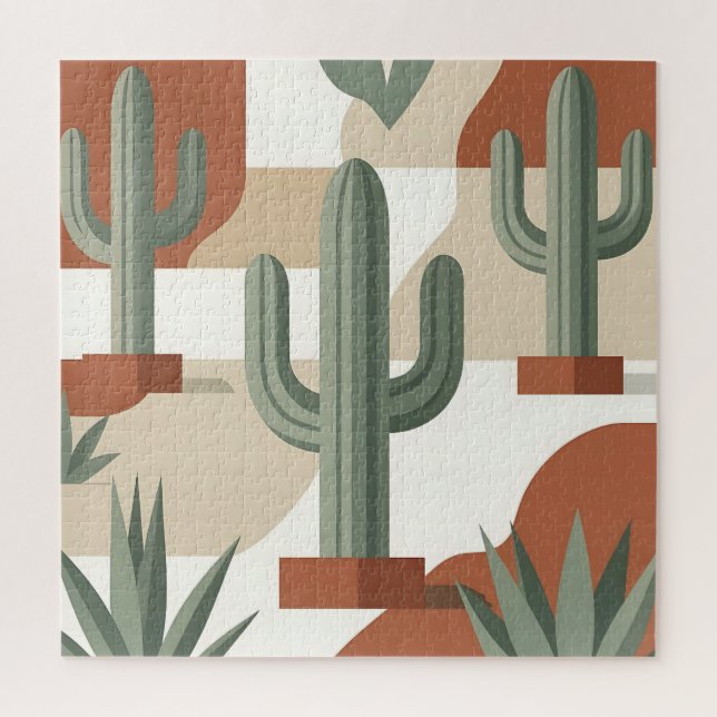 Puzzle Cactus vert sauge moderne Terracotta Désert  (Vertical)