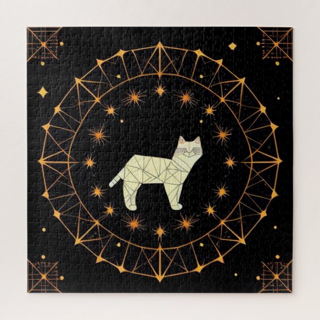Puzzle Cadeau de chat géométrique avec étoiles dorées pou (Vertical)