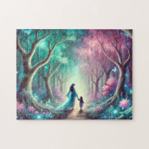 Cadeau de forêt magique aquarelle mère et enfant