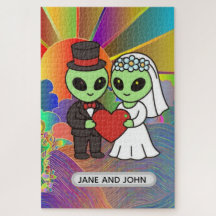 Cadeau de mariage drôle d'alien couple arc-en-ciel